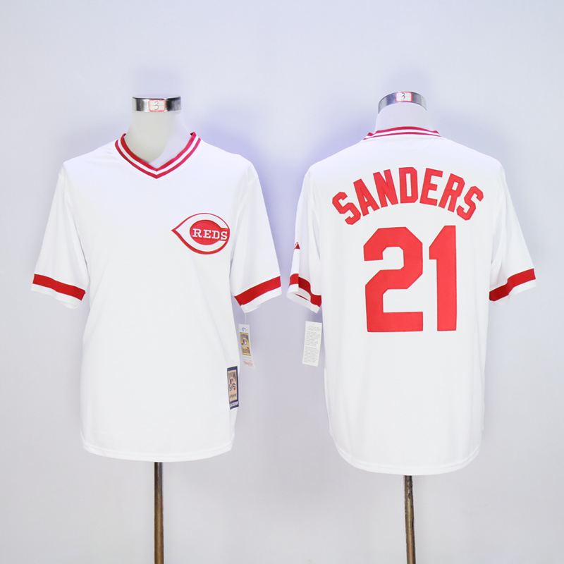 Men MLB Cincinnati Reds #21 Sanders white throwback jerseys